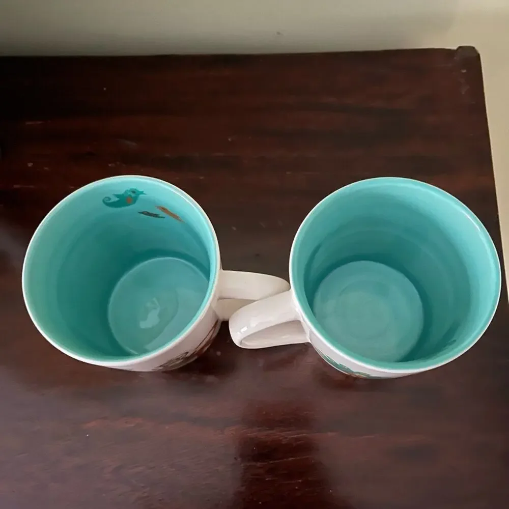 Starbucks 2008 New Bone China Zoo Animals Two (2) Matching Mug Set